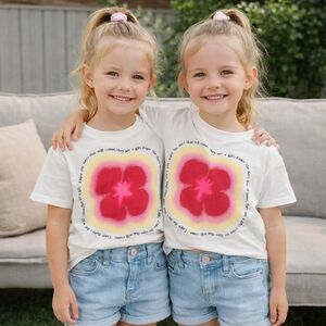 Zara Kids White Tee with Red and Pink Floral Design Perfect For Twins Girls NWT.
